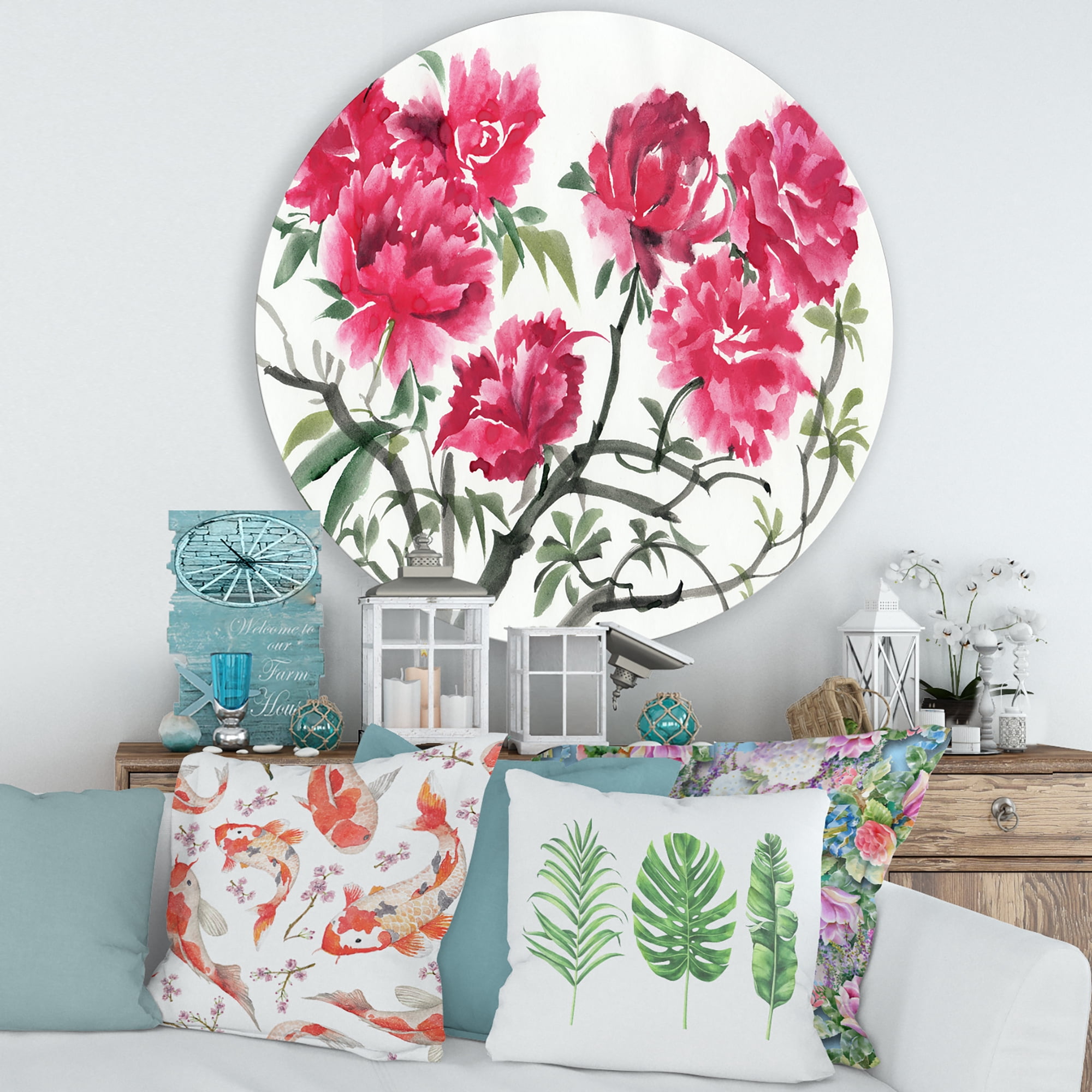 Designart 'Ancient Purple Azalea Flower' Traditional Circle Metal Wall Art 36x36 - Disc of 36