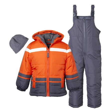 Sportoli Boys' Kids Winter Snowboard Skiing Parka Jacket & Snow Bib Snowsuit Set - Orange (Size 8)