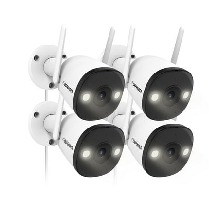 Guard Pro 2K WiFi. Plug-In Power Security Camera with Color Night Vision  Two-Way Talk  Smart Human Detection  Spotlight & Siren 4 Pack