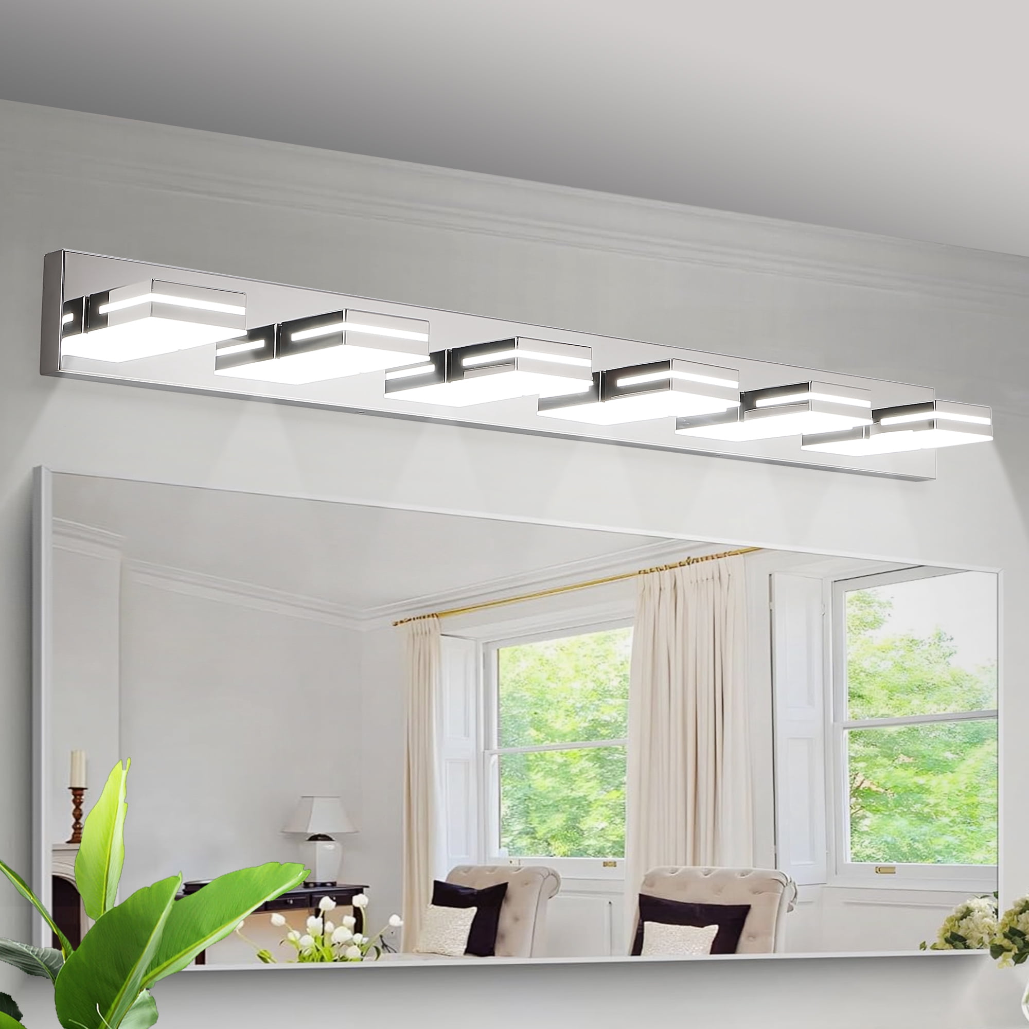 Miniyam 6-Lights LED Vanity Light for Bathroom over Mirror, Dimmable Light Fixture for Indoor, Chrome
