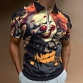 thumbnail image 2 of Psychedelic Clown Joker Men Zipper T-shirt Summer Casual Short Sleeve T-shirt Top, 2 of 7