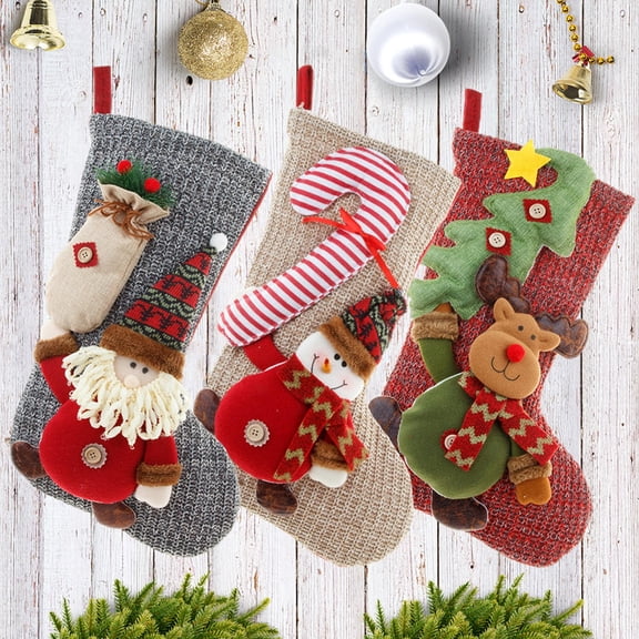 HONMEET Multi-Colored Knit Christmas Stocking Bag Holiday Decoration Holder for Home, Party, and Seasonal Festive Use