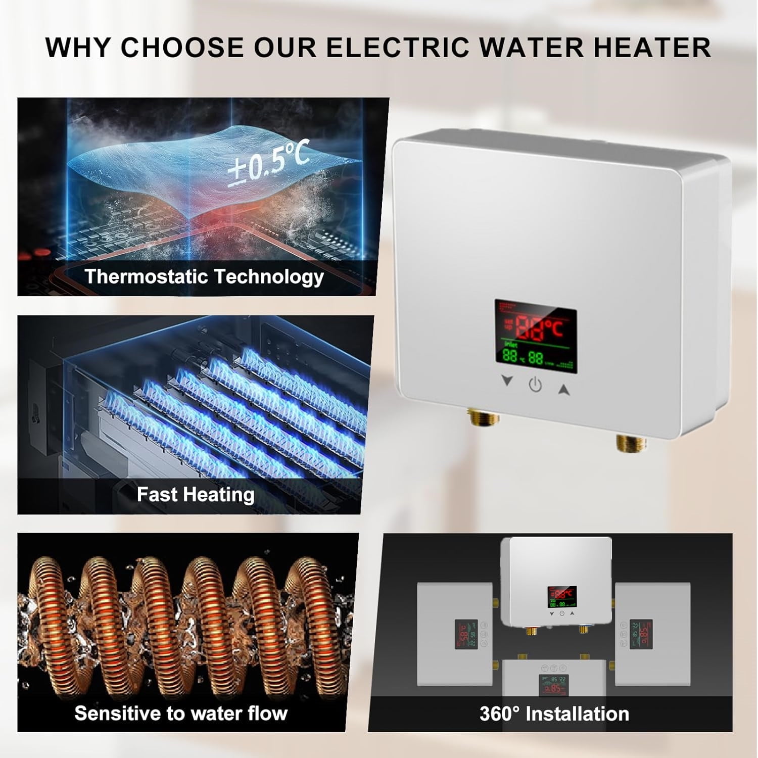 LEXKUYI  Electric Tankless Water Heater 3500W 110V Constant Temperature Instant Hot Water Heater with Remote Control Digital Display On Demand Hot Water Heater