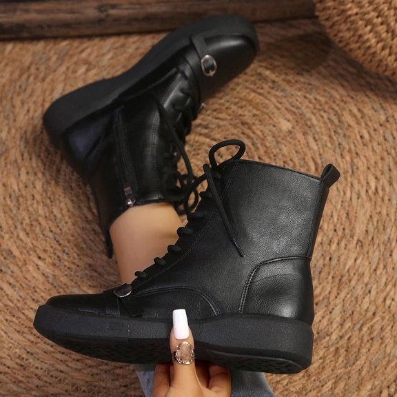 JUSLIO Womens Boots,Ankle Boots Comfort Zipper Solid Color Fashion Casual Round Toe Boots for Women