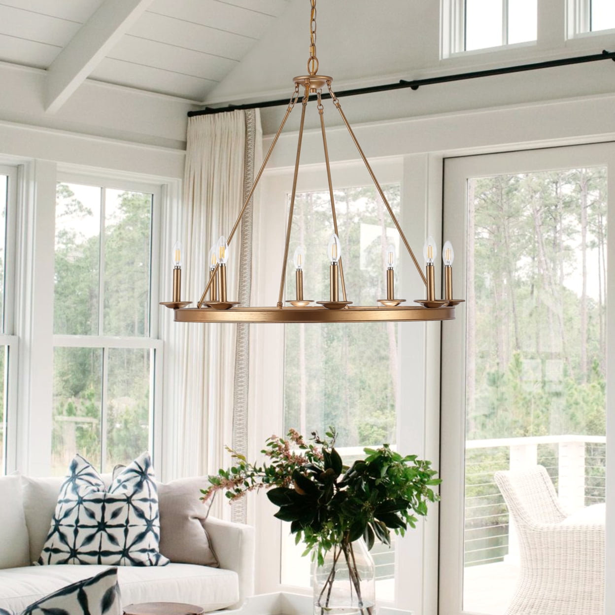 SAFAVIEH Fauna 8 Light Industrial Adjustable Chandelier, Gold Painted