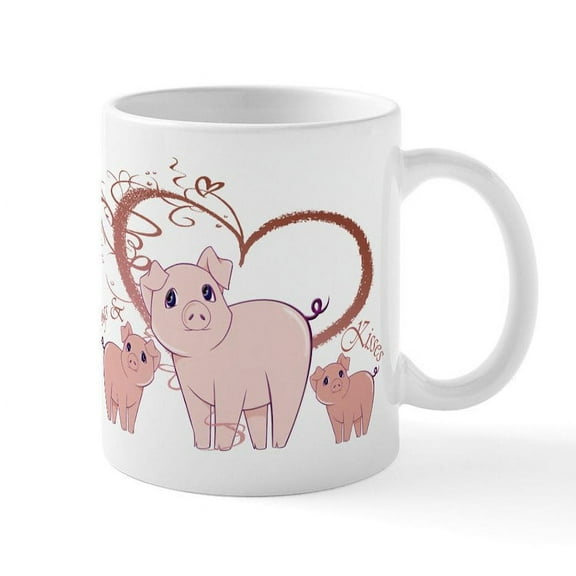 CafePress - Hogs And Kisses Cute Piggies Art Mug - 11 oz Ceramic Mug - Novelty Coffee Tea Cup