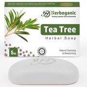 Herboganic Tea Tree Oil Herbal Bar Soap with Essential Oils, Exfoliates Gently, Moisturizes and Hydrates, 5 oz Bar