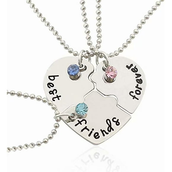 3 Friendship Necklace Best Friends Forever Chain Puzzle Heart Pendant Necklaces Set