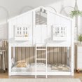 thumbnail image 2 of Leumius Twin over Twin Floor Bunk Bed with Ladder and Guardrails, House-Shaped-Bunk Bed with Window and Door for Boys Girls White, 2 of 9