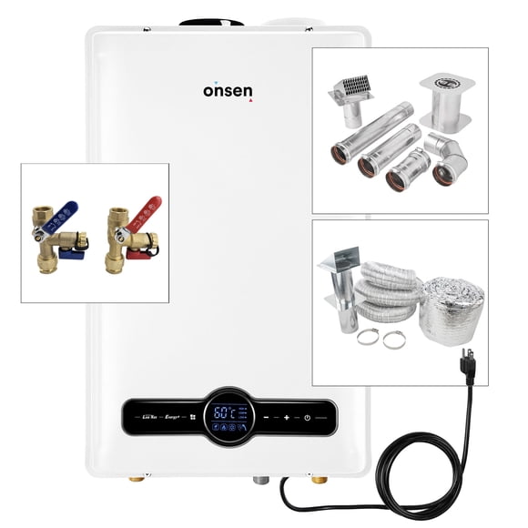 Onsen Chauffe-Eau Intérieur au Propane Sans Réservoir 26 L 6,9 GPM 180 K BTU (avec 3 Trousses d'Aération Murale et d'Admission d'Air)