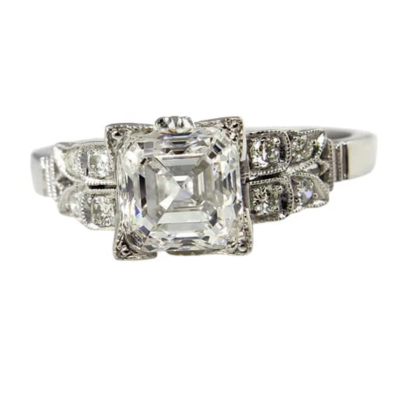 HeartsAndYou 3ct Asscher Cut Moissanite Vintage Inspired Milgrain Engagement Ring for Women 18k White Gold over Silver