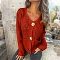 thumbnail image 2 of Open Front Cardigan for Women Button Down Long Sleeve Chunky Knit Sweaters with Pockets Red S, 2 of 3
