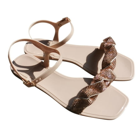 

Womens Sandals Clearance Summer Sandals For Flat Slip On Sandals Crystal Roman Shoes Open Toe Casual Sandals