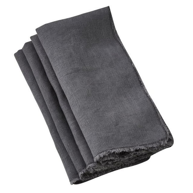 Saro Lifestyle 13009.ST20S 20 in. Square Fringed Design Stone Washed Napkins, Slate - Set of 4