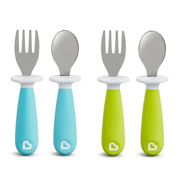 Munchkin® Raise™ Toddler Fork and Spoon Utensil Set, Blue/Green, Unisex, 4 Pack