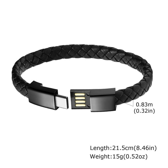 Charging Bracelets Bangles For Men Dad Black PU Woven Flat Leather Rope Official Business Daily Fashion Jewelry