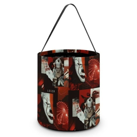 Pennywise Candy Tote Bags Halloween Trick or Treat Bucket Bag Portable Collapsible Reusable Goody Handbag