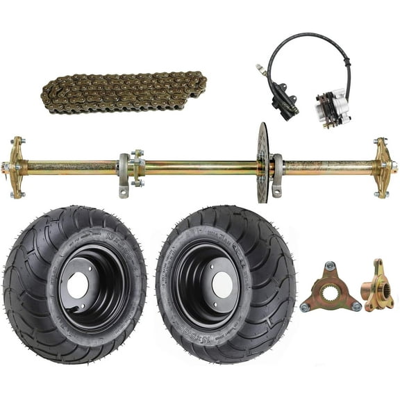 1" x 32" Complete Go Kart Steel Live Axle Kit with 13x5.00-6 Wheels, Tires, Rim, Chain Sprocket, and Brake Master Cylinder – Ideal for ATV, UTV, Quad Bike, Buggy, and Golf Carts