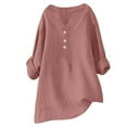 thumbnail image 6 of T Shirts For Women Womens Tops 3/4 Sleeve Cotton Linen Blouses Led Top T Shirt Solid Color Comfy Tops Spring Casual Tunic Top, 6 of 7