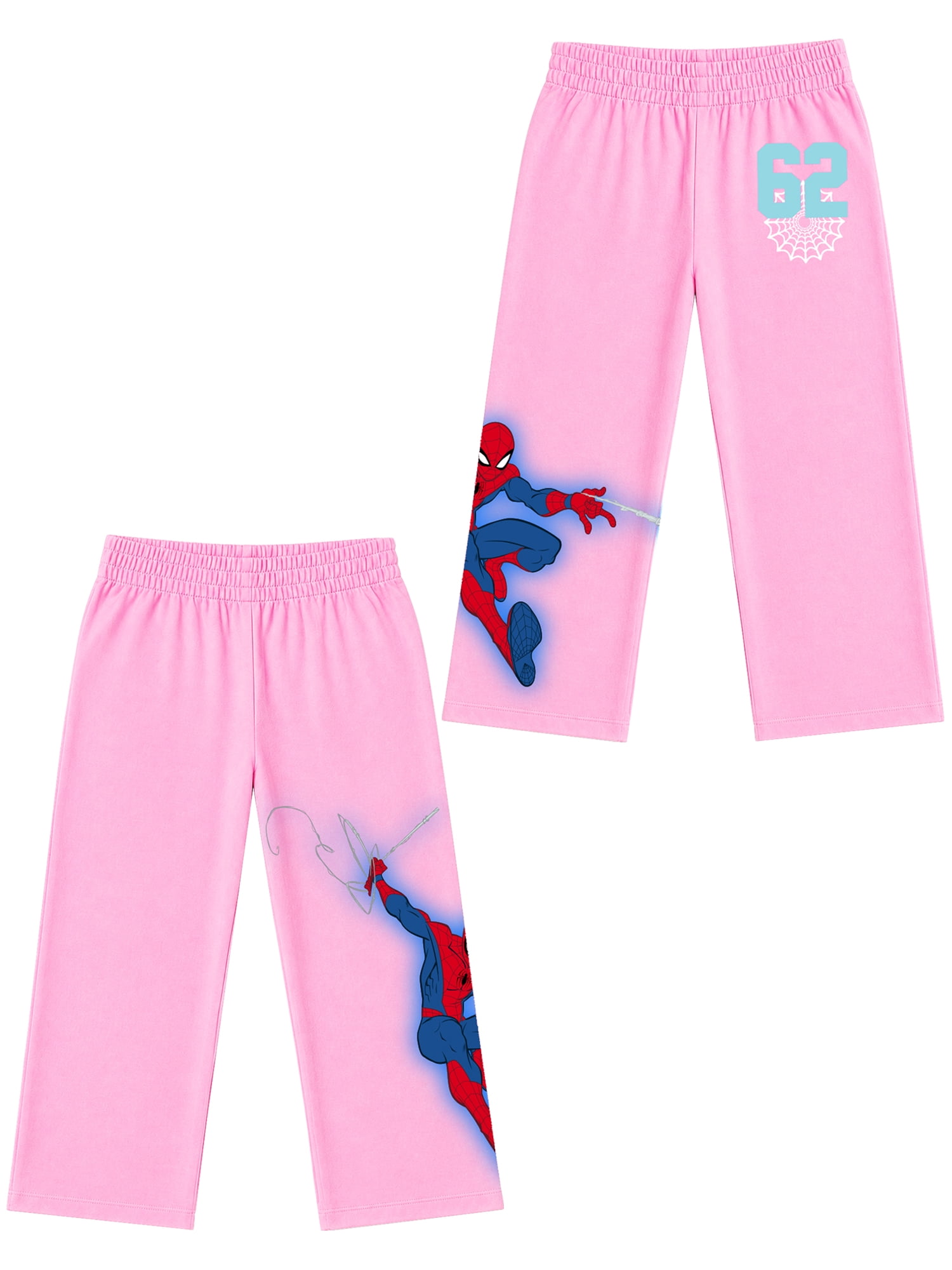 Spider-Man Girls' Athletic Front & Back T-shirt with Embroidery & Straight Leg Fleece Pants, 2-Piece, Sizes 4-16