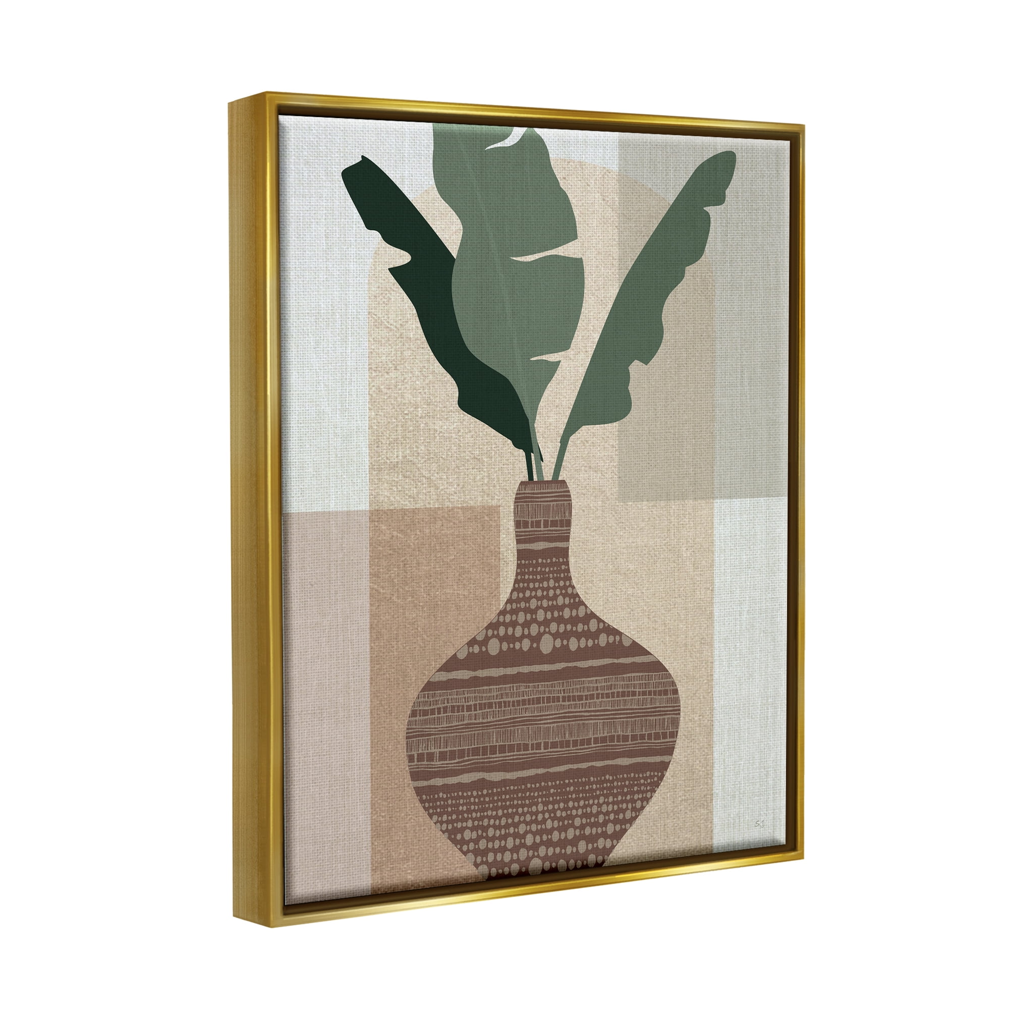 Stupell Industries Earthy Boho Plant Sprigs Botanical & Floral Painting Gold Floater Framed Canvas Art Print Wall Art, 17 x 21