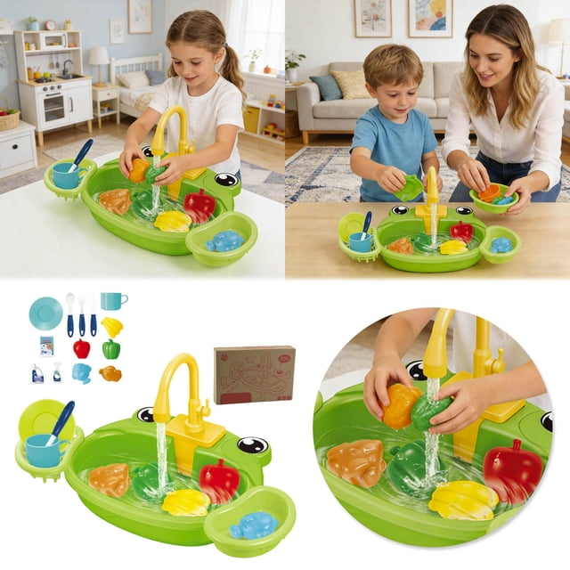 Play With Running Water Role Playing Toddler Girl With Rotating Faucet Play Food & Kitchen Utensils Simulation Kitchen Playset For Kids|Playsets