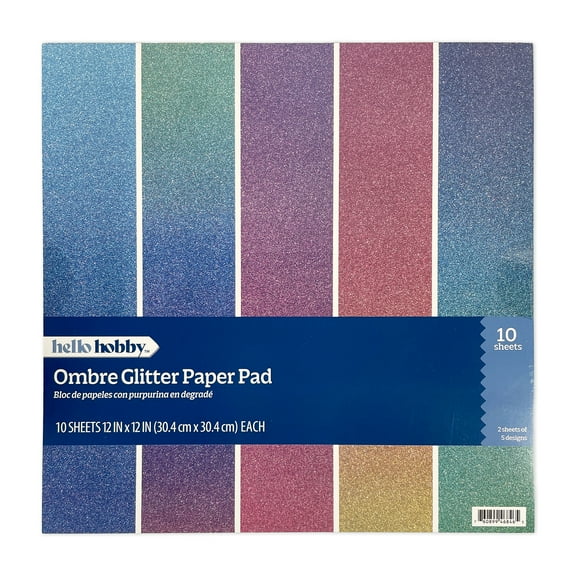Hello Hobby Ombre Glitter 12x12 Paper & Cardstock Combo Pad for Scrapbooking and Crafting