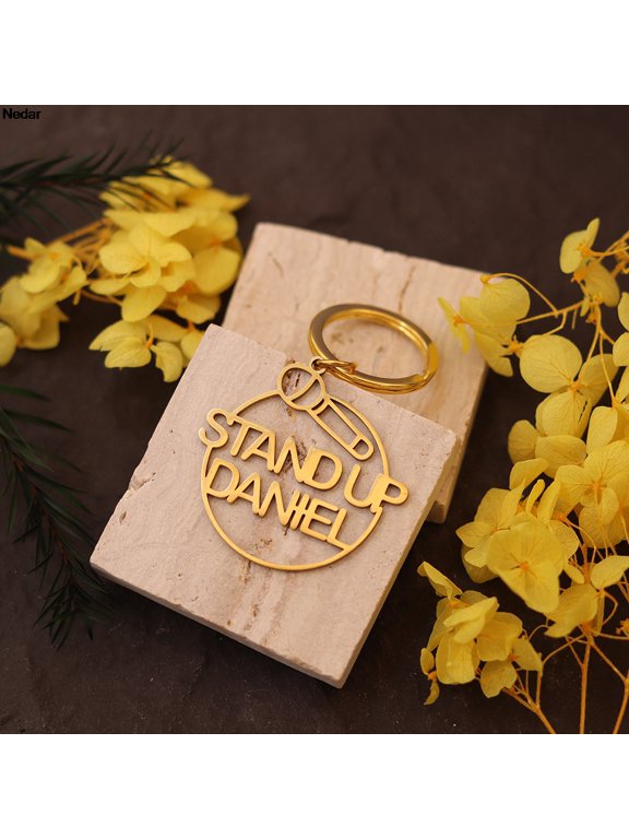 Custom Name Microphone Keychain Stainless Steel Customized Nameplate Rapper Music Lovers Keyrings Decoration Gift For Men Women