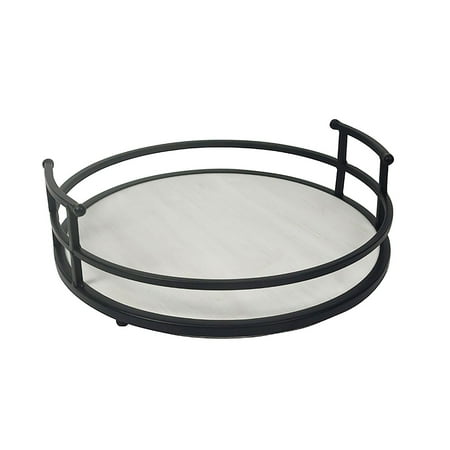 

Stratton Home Decor Rustic Farmhouse Round Metal Wood Decorative Serving Tray