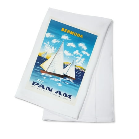 Pan Am Wash Pan Am - Bermuda Vintage Poster (artist: Anonymous) USA c. 1950 (100% Cotton Kitchen Towel) ()