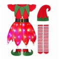 thumbnail image 2 of REDARER Girls Christmas Elf 5PCS Set Holiday Cosplay Outfit with Flutter Sleeve LED Dress Elf Hat Striped Socks Elf Shoes and Waist Belt,13-14 Years, 2 of 5