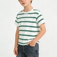 thumbnail image 3 of FSYBOA Boys Cotton T-shirts, Stripe Shorts Sleeve Crew Neck Kids Tees Summer Tops Green Size 1-2 T, 3 of 5