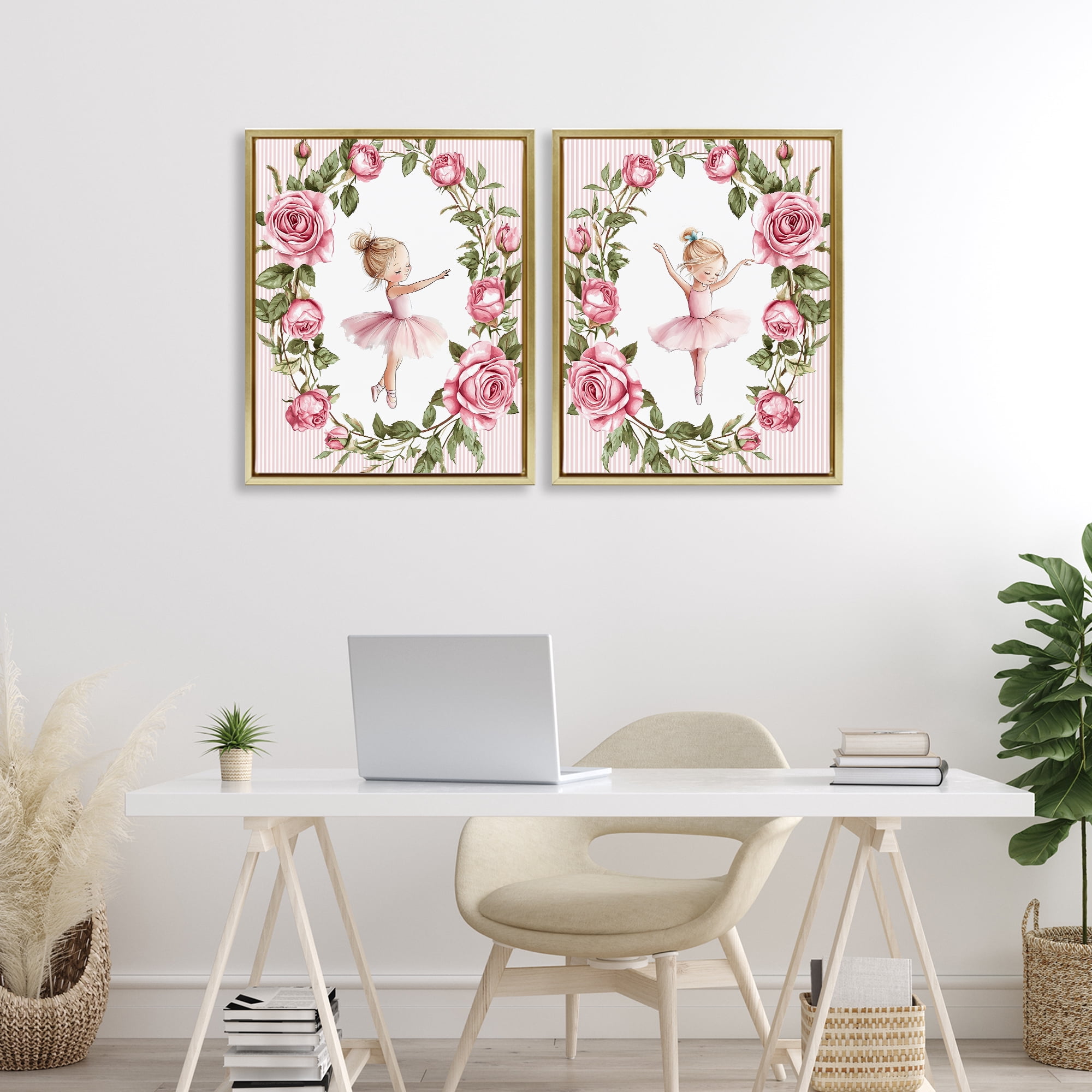 Stupell Industries Little Rose Dancers 2 Piece Gold Framed Floater Canvas Set, design by Christine Simpson Art