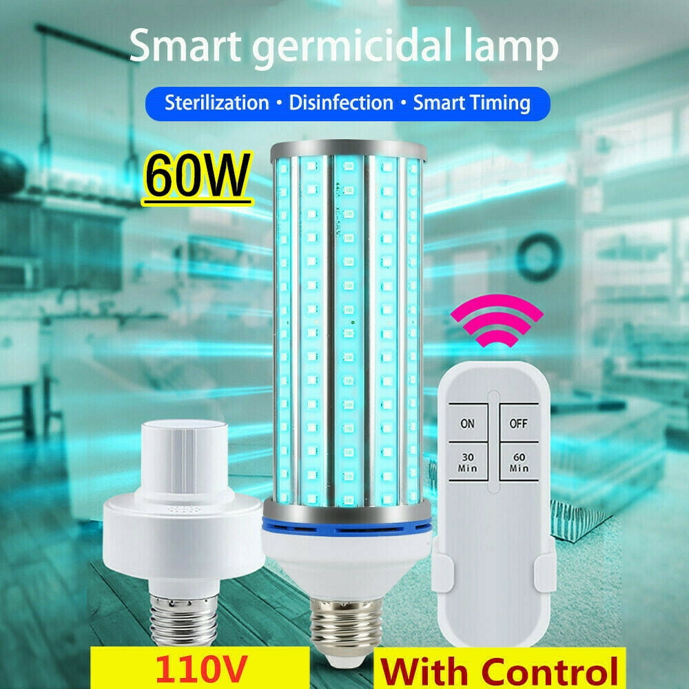 2 Pack Gjfhome UV Germicidal Lamp E27/E26 Base,Led Corn Light Bulb,Ultraviolet LED Light Tube Bulb Disinfection Lamp for Home,Restaurants,Schools,60W 