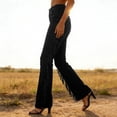 thumbnail image 5 of XIAOCHA Womens Solid Color Flare Jeans High Waist Fringe Trim Denim Pants Stretchy Night Out Trousers, 5 of 8