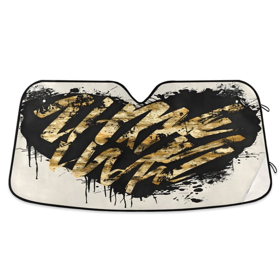 Leopard Skin Heart Car Windshield Sun Shade Foldable Car Front Window Visor Heat and UV Protection 53x23.5