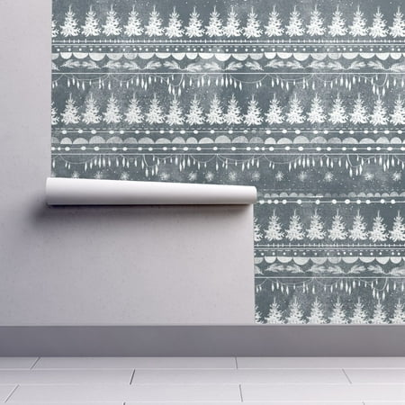 2 Black Striped Wallpaper Rolls - Wallpaper Roll or Sample: Christmas Stripes Pine Tree Festive Black And White