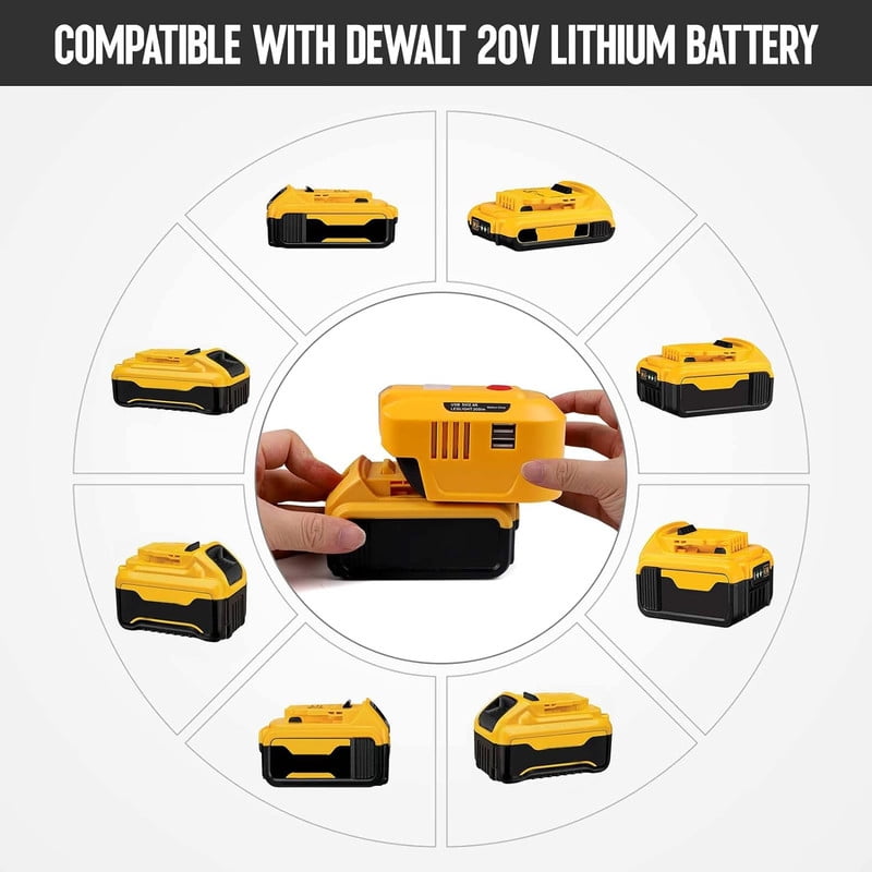 150W Power Supply Inverter for Dewalt 20V Battery, TEPULAS 120V Battery Adapter USB Phone Charger Generator for Dewalt 20V with AC Outlet & LED Light (Inverter Only)