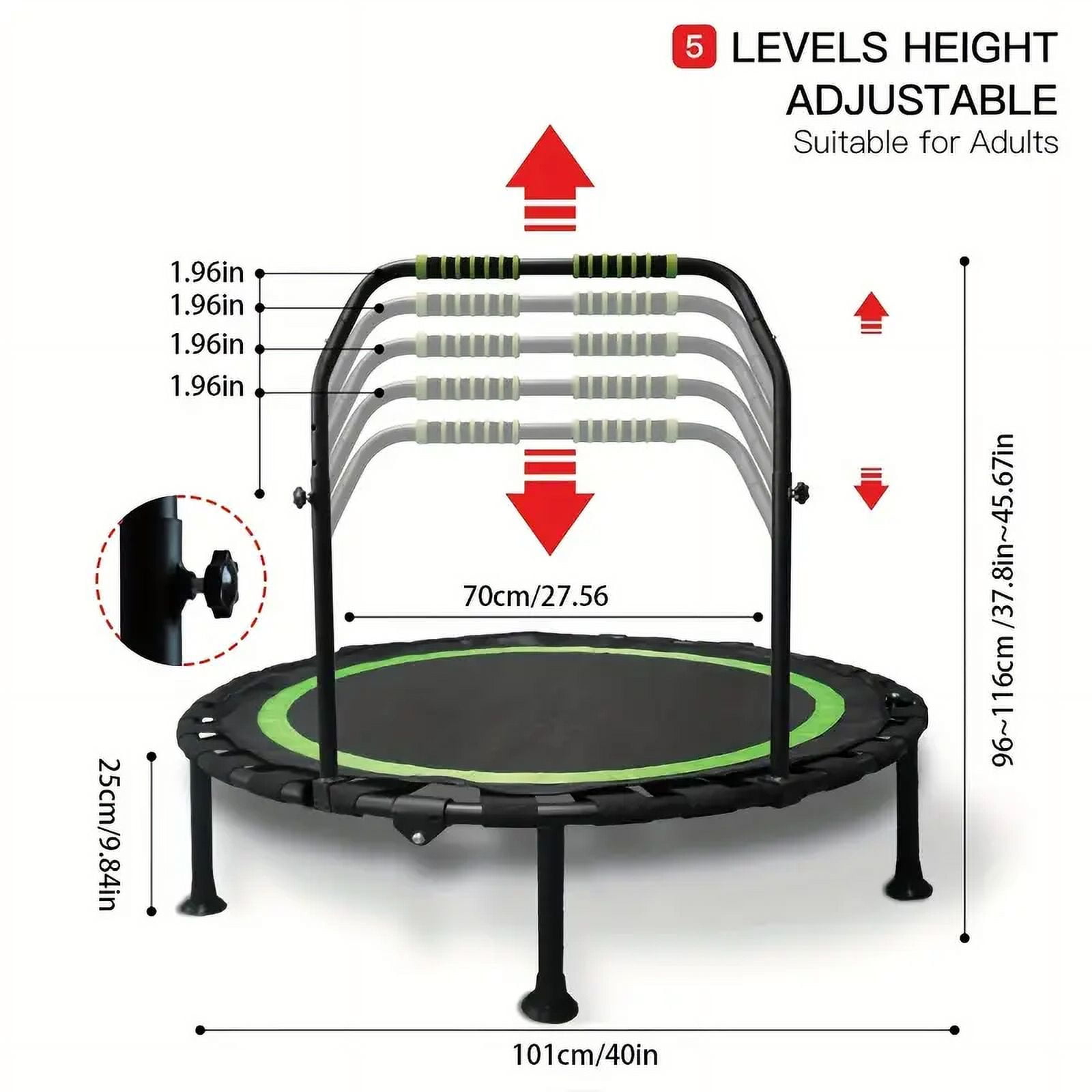 XHYHWYD 40" Foldable Trampoline with Adjustable Handle Bar, 1 Count