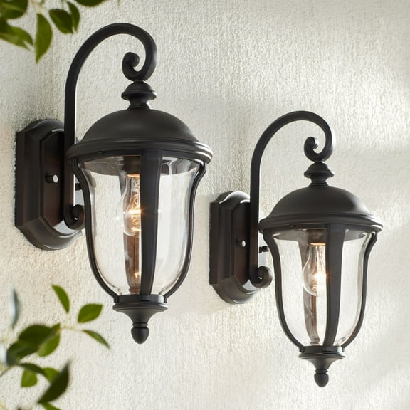 John Timberland Vintage Outdoor Wall Light Fixtures Set of 2 Black Metal 16 3/4" Clear Glass for Exterior Barn Deck House Porch