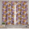 thumbnail image 2 of Ambesonne Cat Valance & Curtain, Happy Tiger Faces Cartoon Art, 55"x30", Earth Yellow and Pale Purple, 2 of 7