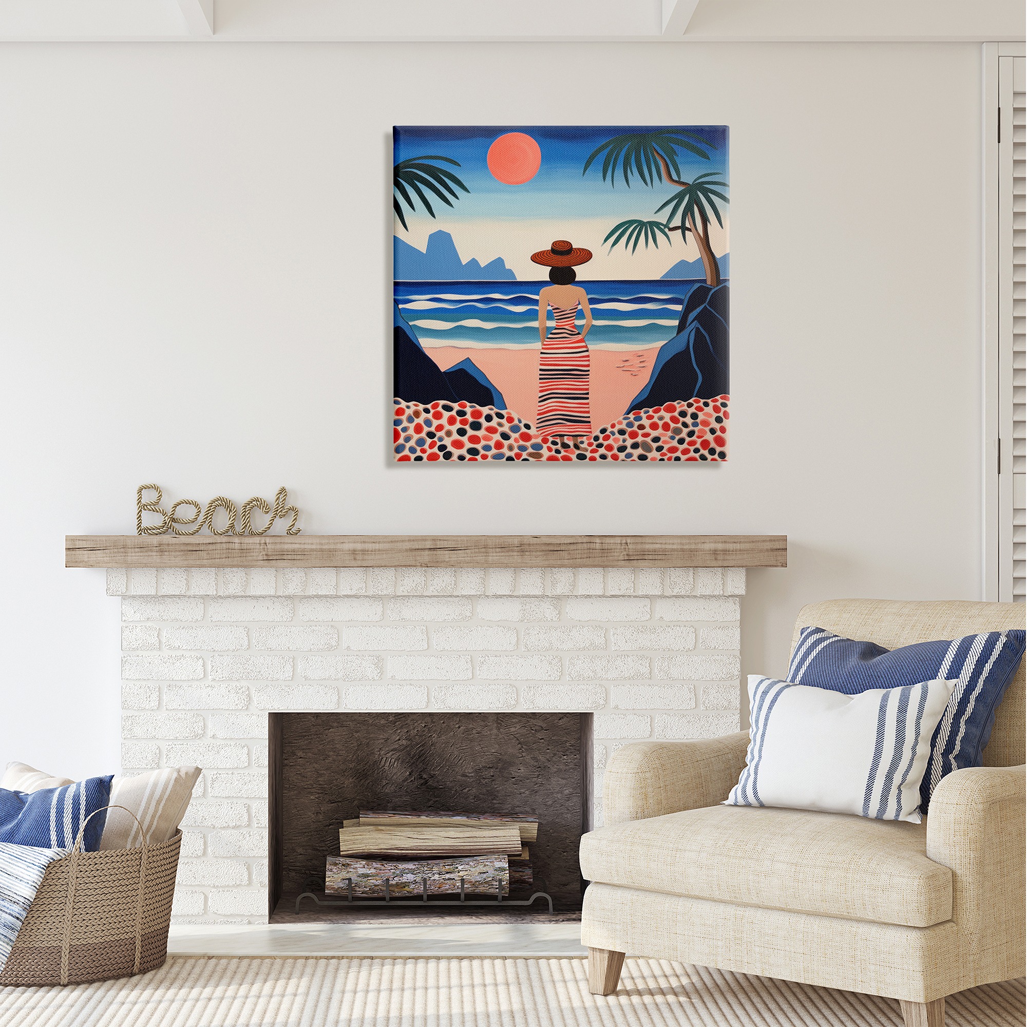 Stupell Industries Patterned Woman on Beach Landscape Painting Gallery Wrapped Canvas Art Print Wall Art, 30 x 30