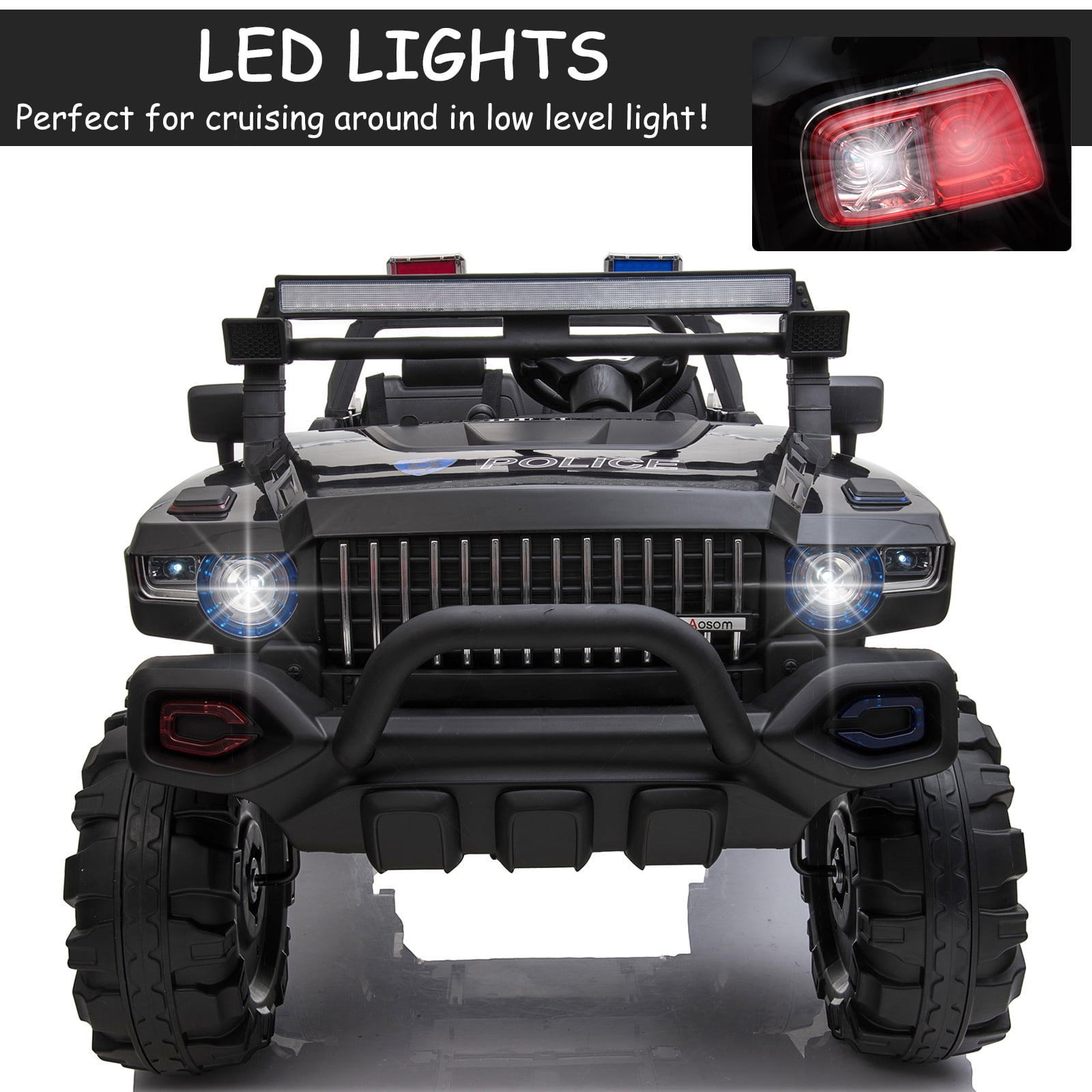 Aosom 12V Kids Electric 2-Seater Ride On Police Car SUV Truck Toy with Parental Remote Control