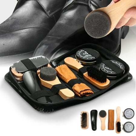 7 In 1 Mini Set Neutral Shoe Polish Boot Leather Shine Care Kit with Case, Brush + Sponge+ Polishing Cloth Set for Boots Shoes (Best Leather Boot Cleaner)