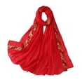 thumbnail image 2 of Helii Chiffon Hijab Scarf for Women – Pearl Chiffon Embroidery Sequins Head Wrap, Lightweight Breathable Muslim Head Scarf for Evening Party Wedding, Gift for Women Red,One Size, 2 of 9
