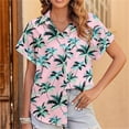 thumbnail image 7 of Women Hawaiian Shirt Soft Cool Summer Hawaii Beach Shirts Floral Tropical Print V Neck T-Shirt Short Sleeve Button Up Blouse Tops, 7 of 7