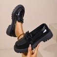 thumbnail image 2 of Gpaecead Women Vintage Thick Sole Loafers British Style Patent Leather Versatile Solid Color Heightening Slip On Shoes, Black, 2 of 8