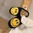 thumbnail image 3 of Pantuflas de cara sonriente retro Fuzzy Fluffy Cute House Home Shoes Memory Foam Soft Plush Warm Indoor Slides Winter Fur Zuecos para mujeres y hombres (Negro, 37/38) oso de fresa  necesidades diarias, 3 of 6