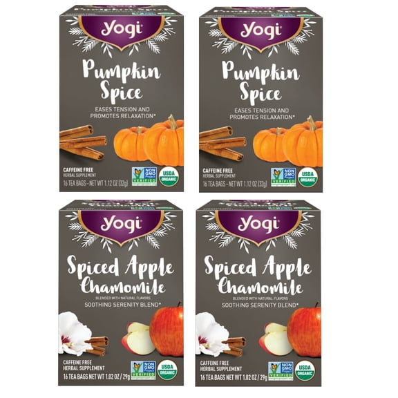 Yogi Fall Spice Variety Sampler pack - Organic Herbal Tea Bags - 4 Boxes of 16
