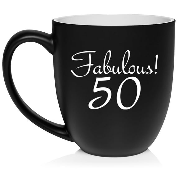 Fabulous 50 50th Birthday Gift Ceramic Coffee Mug Tea Cup Gift for Her, Friend, Coworker, Wife (16oz Matte Black)